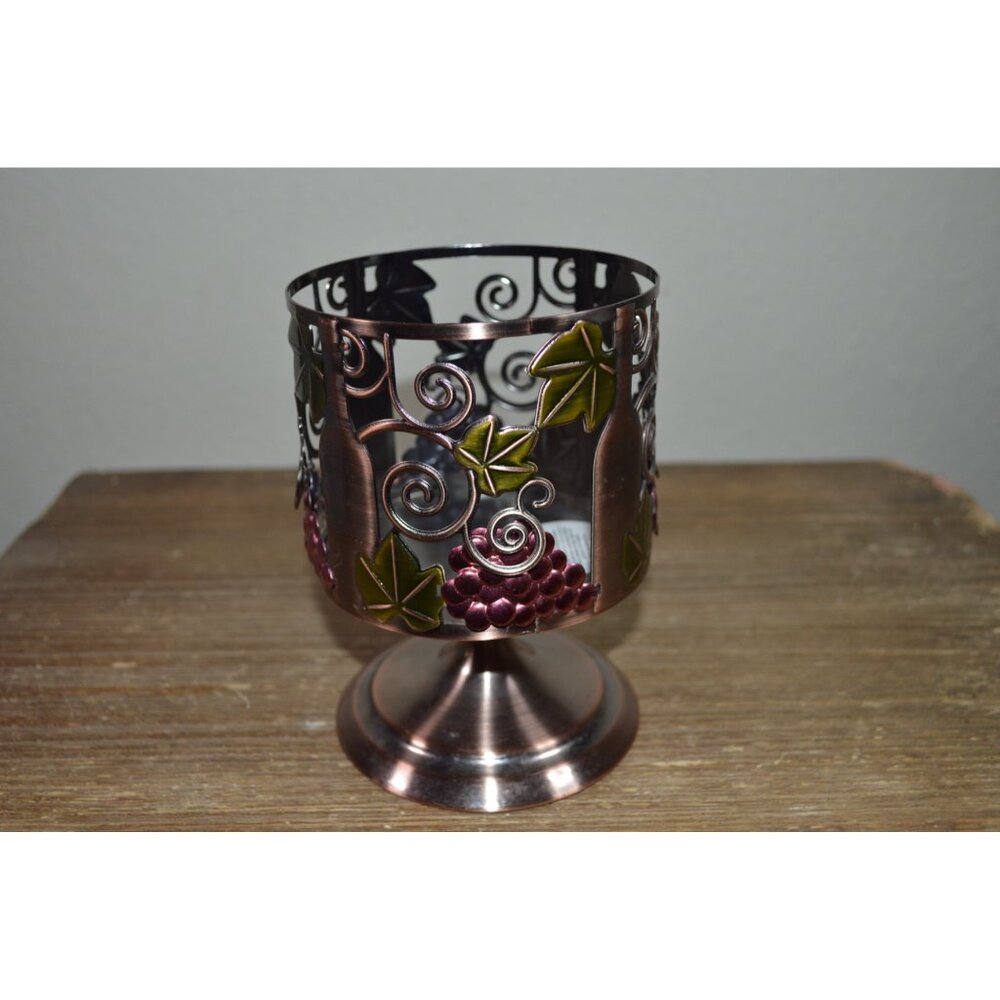 Bath and Body Works Wine & Grapes Design Pedestal Candle Holder Metal Rustic